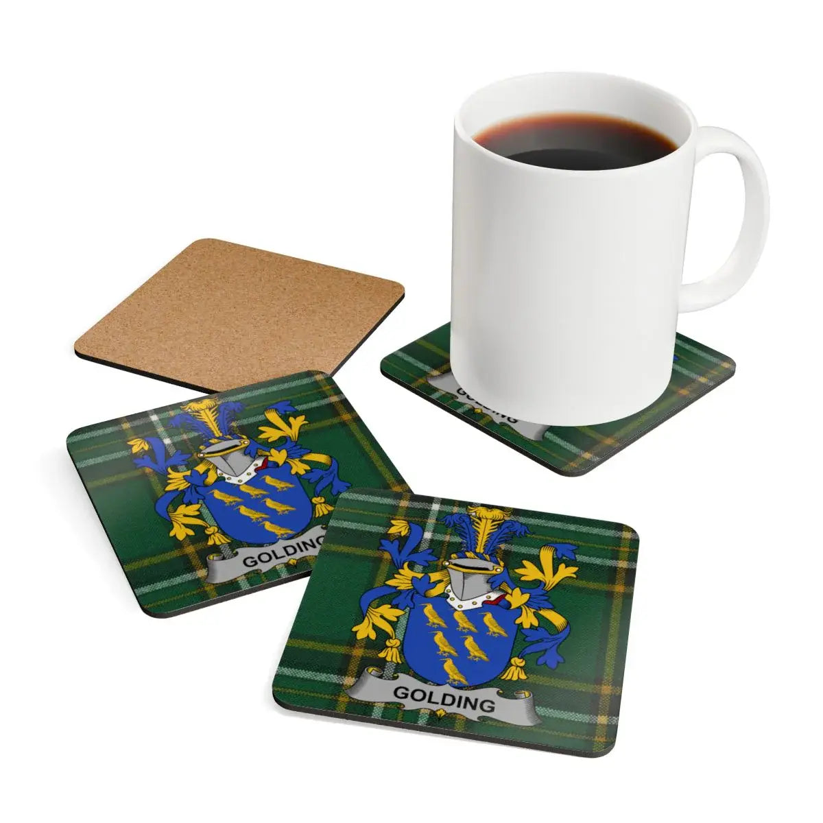 Family Crest Customized Green Plaid Coaster Set product