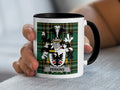 Perkins Irish family crest black accent mug with Irish National Tartan