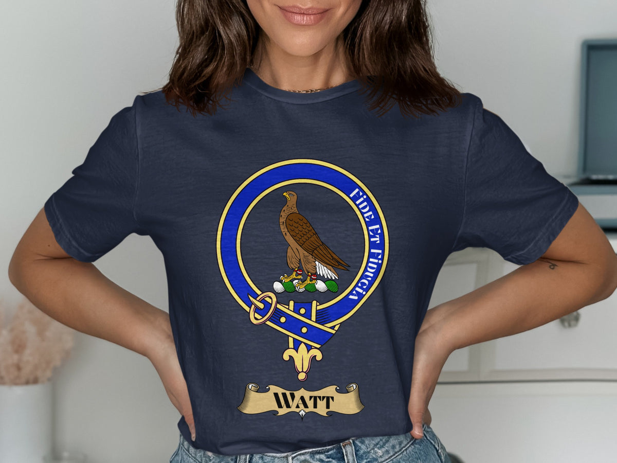 Watt Scottish clan crest design on Navy T-shirt