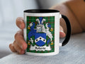 Roberts Welsh coat of arms accent mug with black handle on Welsh National Tartan