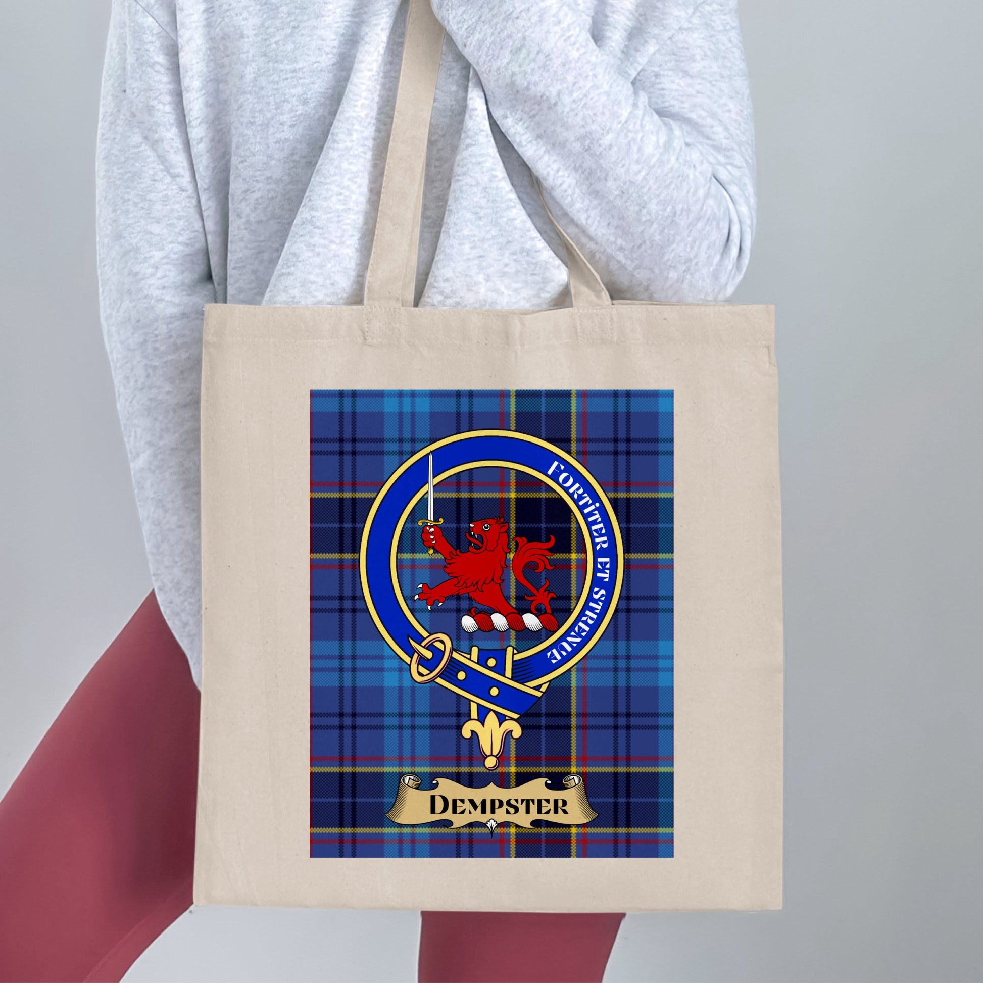 Dempster traditional scottish tartan crest Tote Bag - Living Stone Gifts