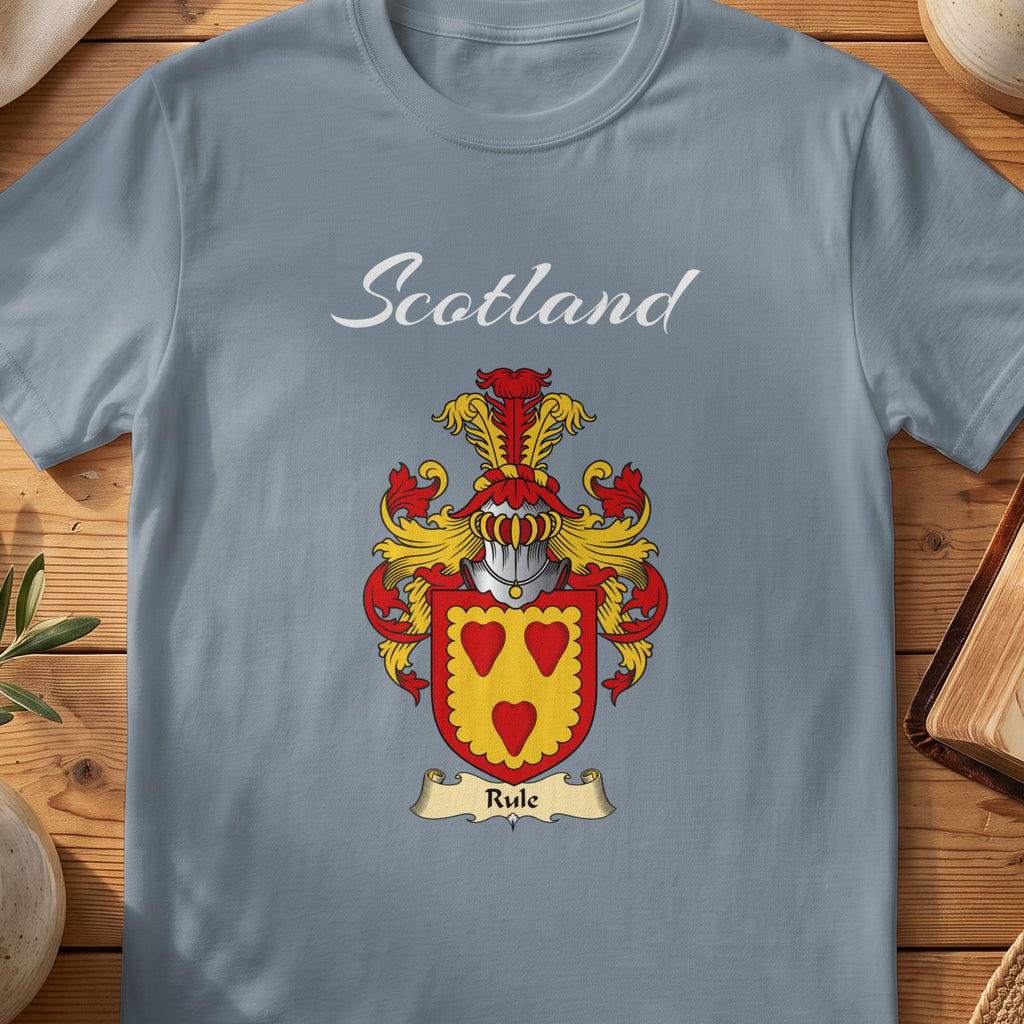 Rule Scottish family shield T-shirt in Stone Blue