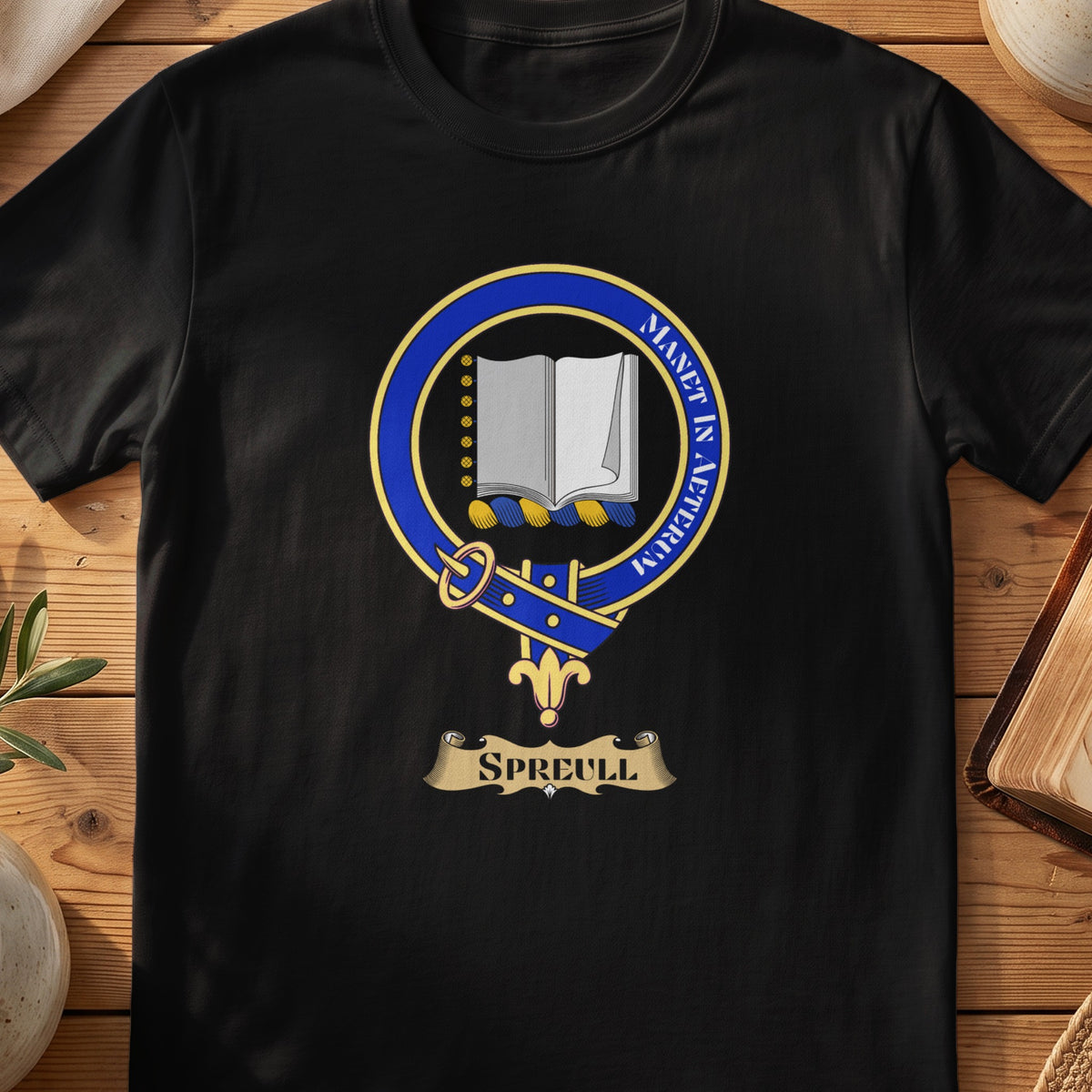 Spreull Scottish clan crest T-shirt in Black