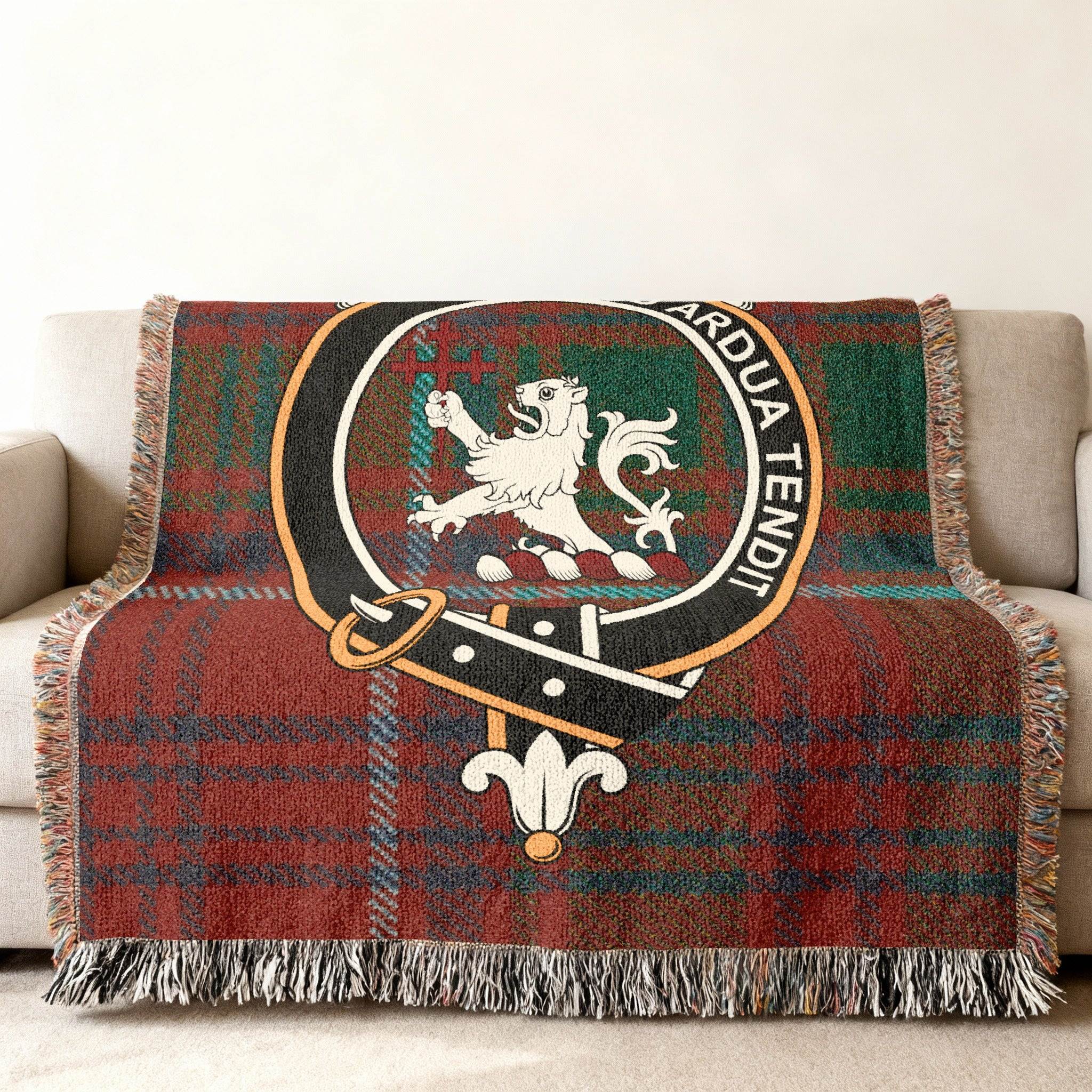Colorful Tartan Blanket with Heraldic Lion Design