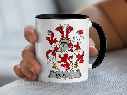 Russell Surname Family Crest Irish Coat of Arms Mug - Living Stone Gifts