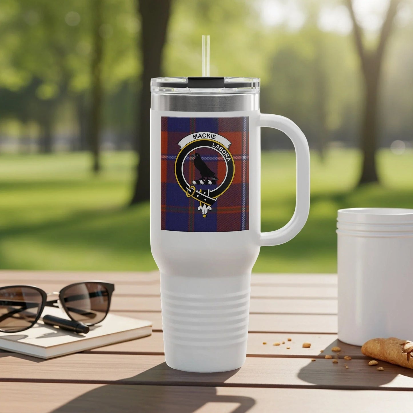 Personalized Clan Crest Tartan Travel Mug Product