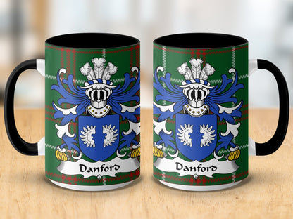 Danford Surname Coat of Arms on Welsh Tartan Mug - Living Stone Gifts