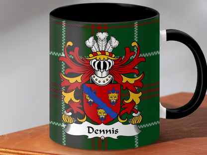 Dennis Surname Coat of Arms on Welsh Tartan Mug - Living Stone Gifts