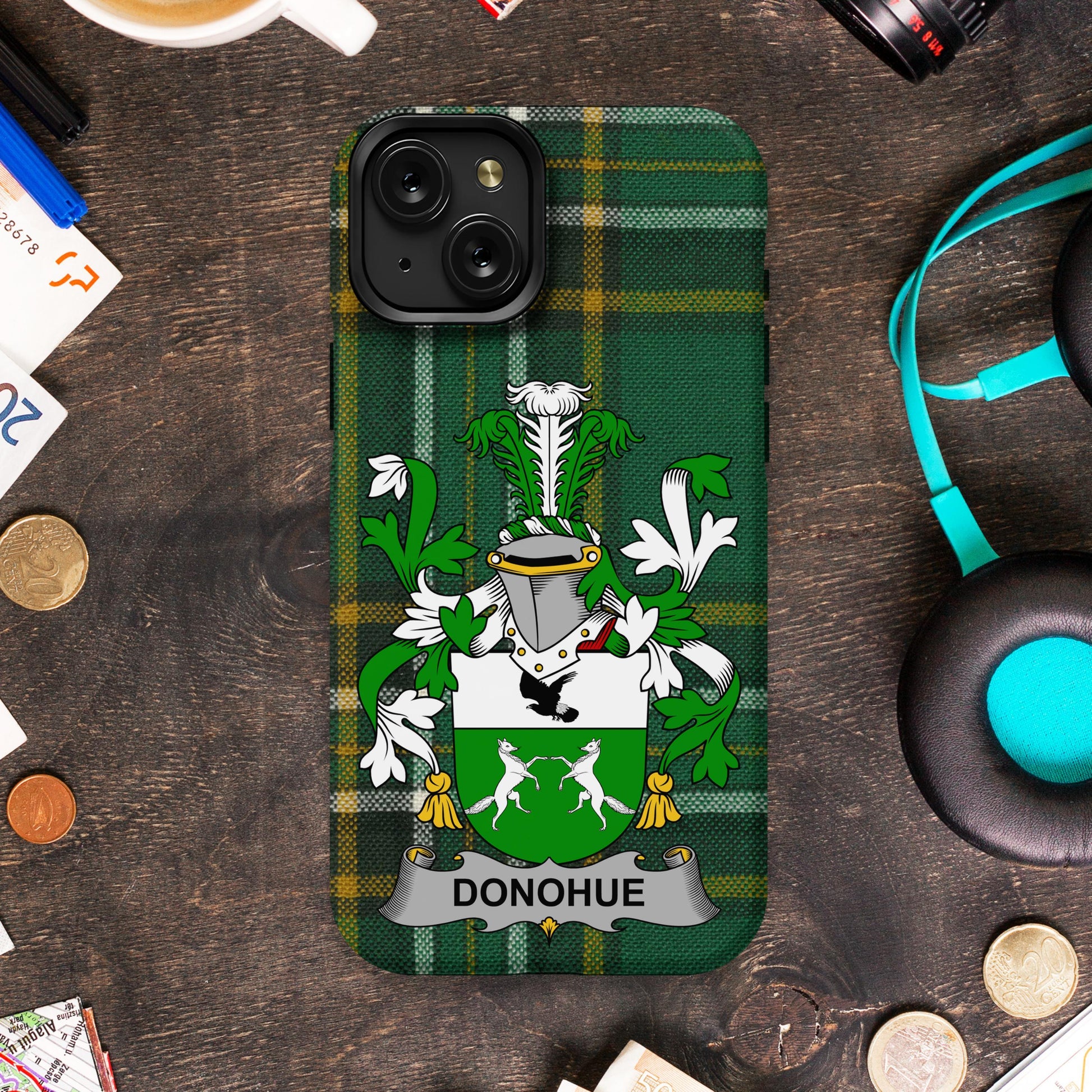Donohue Family Crest Green Tartan Phone Case product