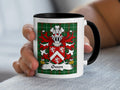Owen Welsh coat of arms accent mug with black rim and family crest on Welsh National Tartan
