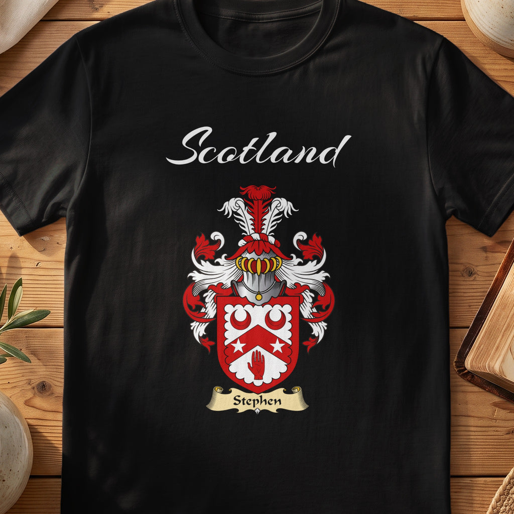 Stephen Scottish family shield T-shirt in Black