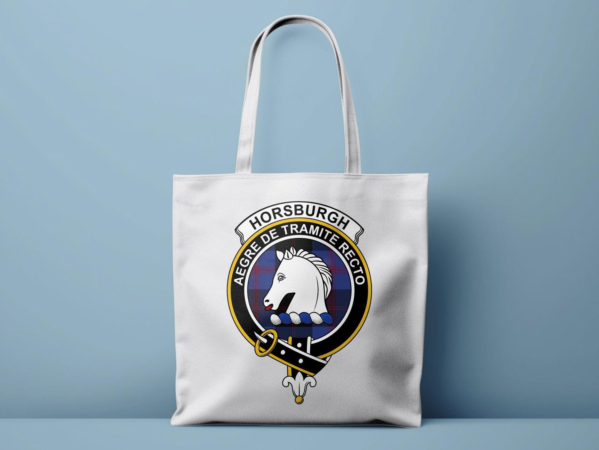Horsburgh Scottish Clan Crest Tartan Tote Bags - Celtic Ancestry Gifts