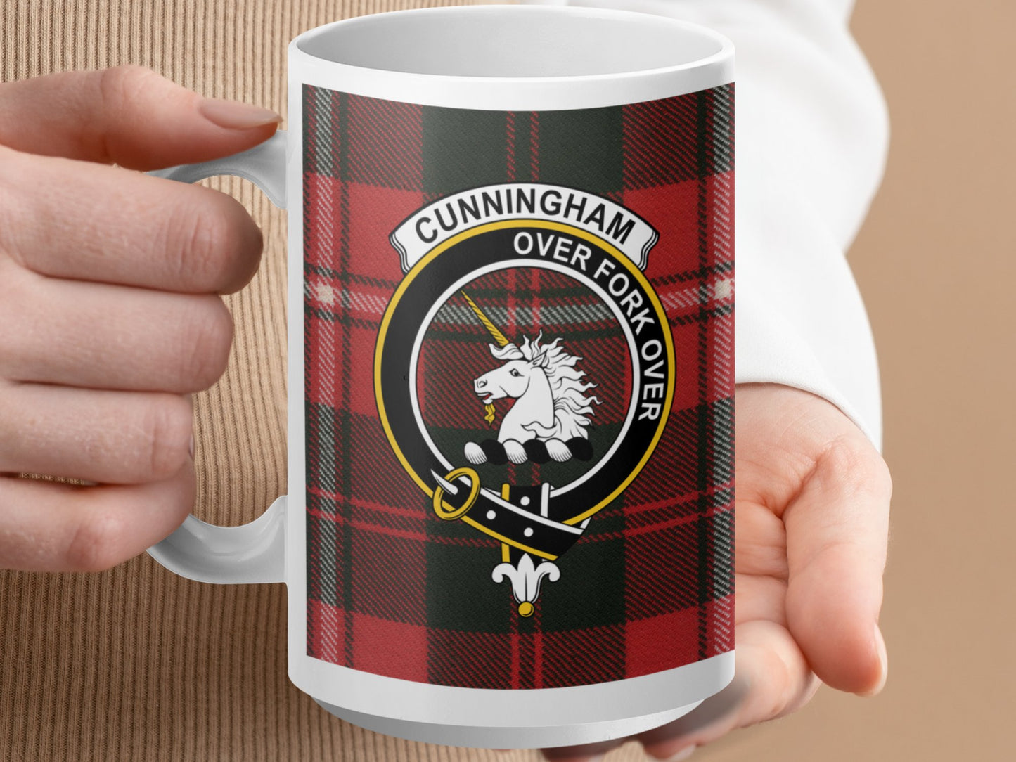 Clan Cunningham Scottish Tartan Crest Mug - Living Stone Gifts