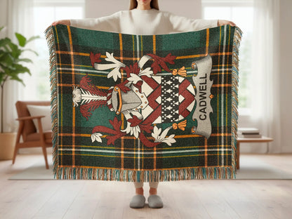 Cadwell Heraldic Plaid Pattern Green Yellow Throw product type