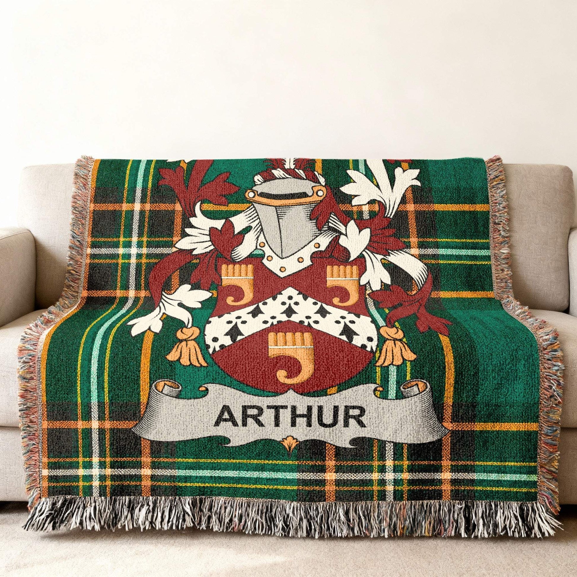 Arthur Family Crest Tartan Plaid Green Blanket Throw product type