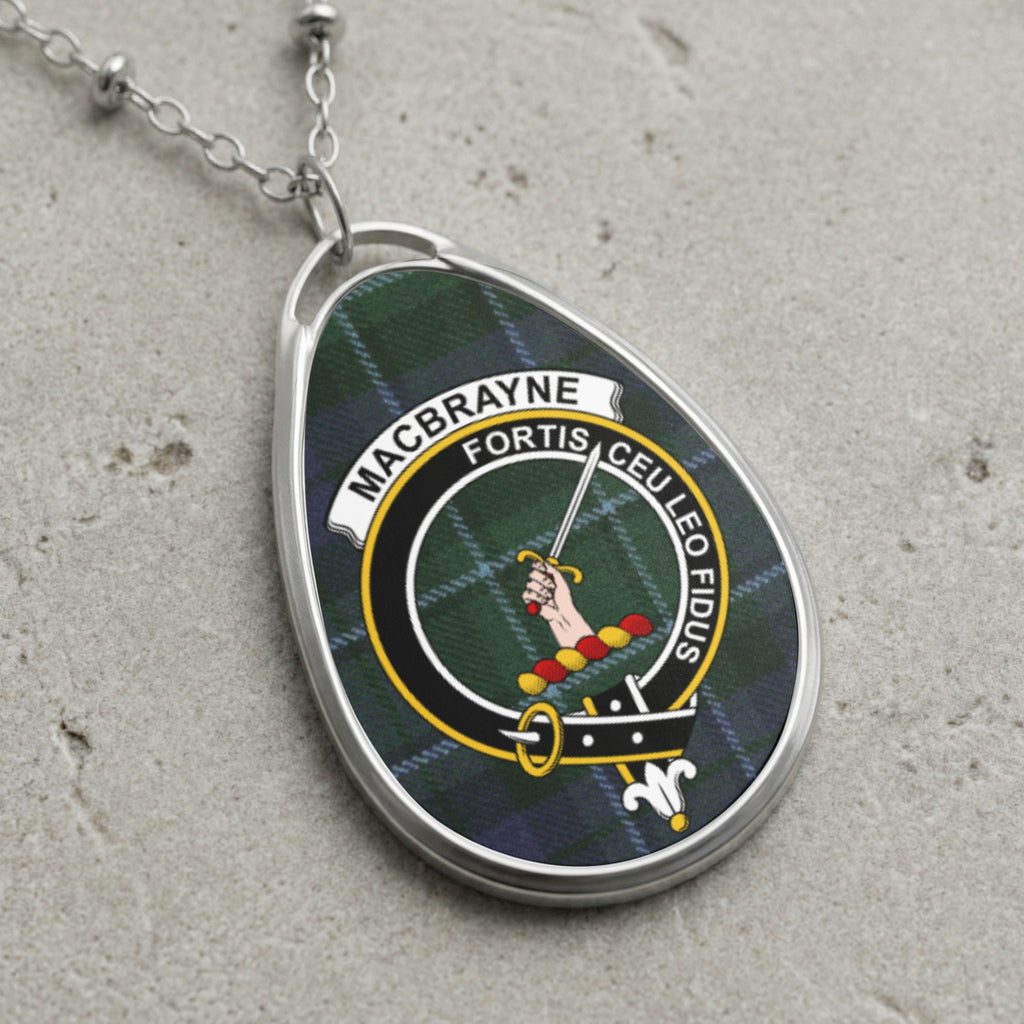 Tartan pendant necklace with MacBrayne crest and motto "Fortisceu Leo Fidus".