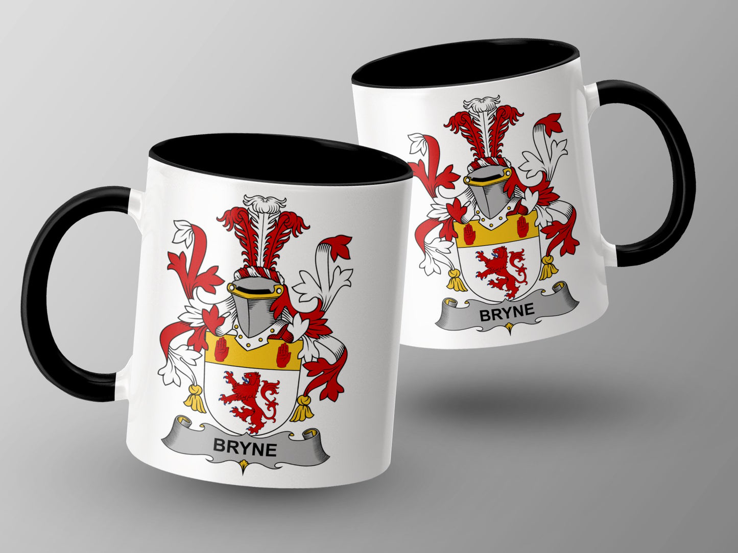 Bryne Family Crest Coat of Arms Irish Surname Mug - Living Stone Gifts