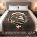 Clan Skene tartan woven blanket — 100% cotton with virtutis regia merces crest and plaid detail