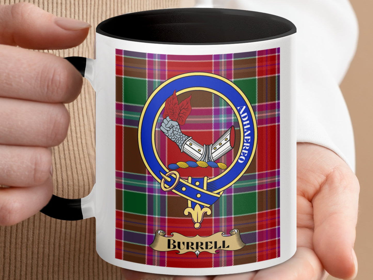 Burrell Tartan Pattern Family Crest Design Mug - Living Stone Gifts