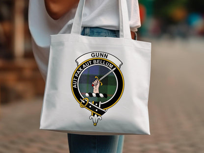Gunn Scottish Clan Crest Tartan Tote Bags - Celtic Ancestry Gifts