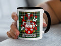 Patterson Irish family crest black accent mug with Irish National Tartan