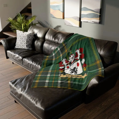 Personalized Family Crest Green Plaid Blanket product