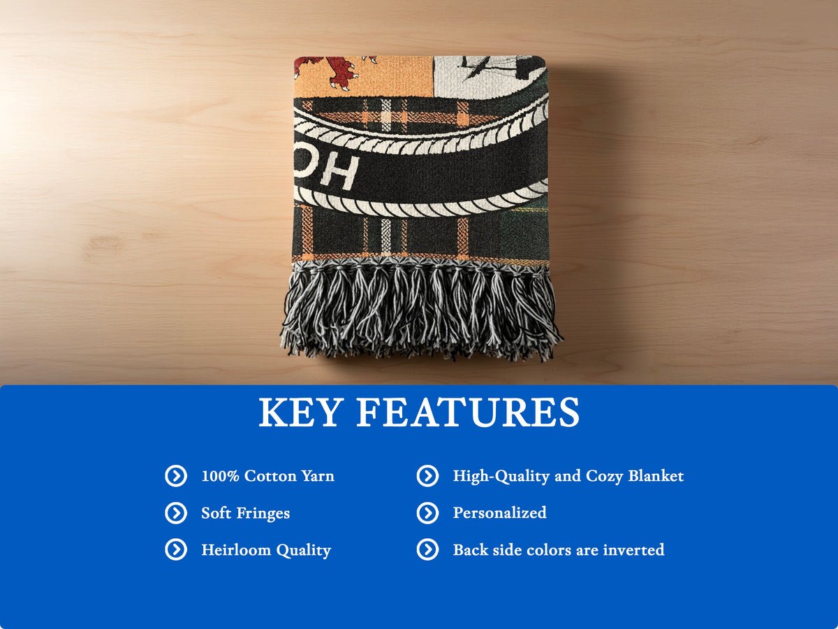 MacDonnell cotton woven blanket detail with decorative fringed edges