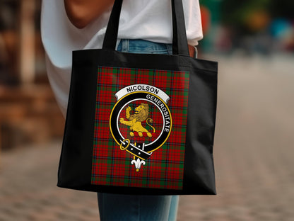 Scottish Clan Crest on Tartan Background Tote Bag - Living Stone Gifts