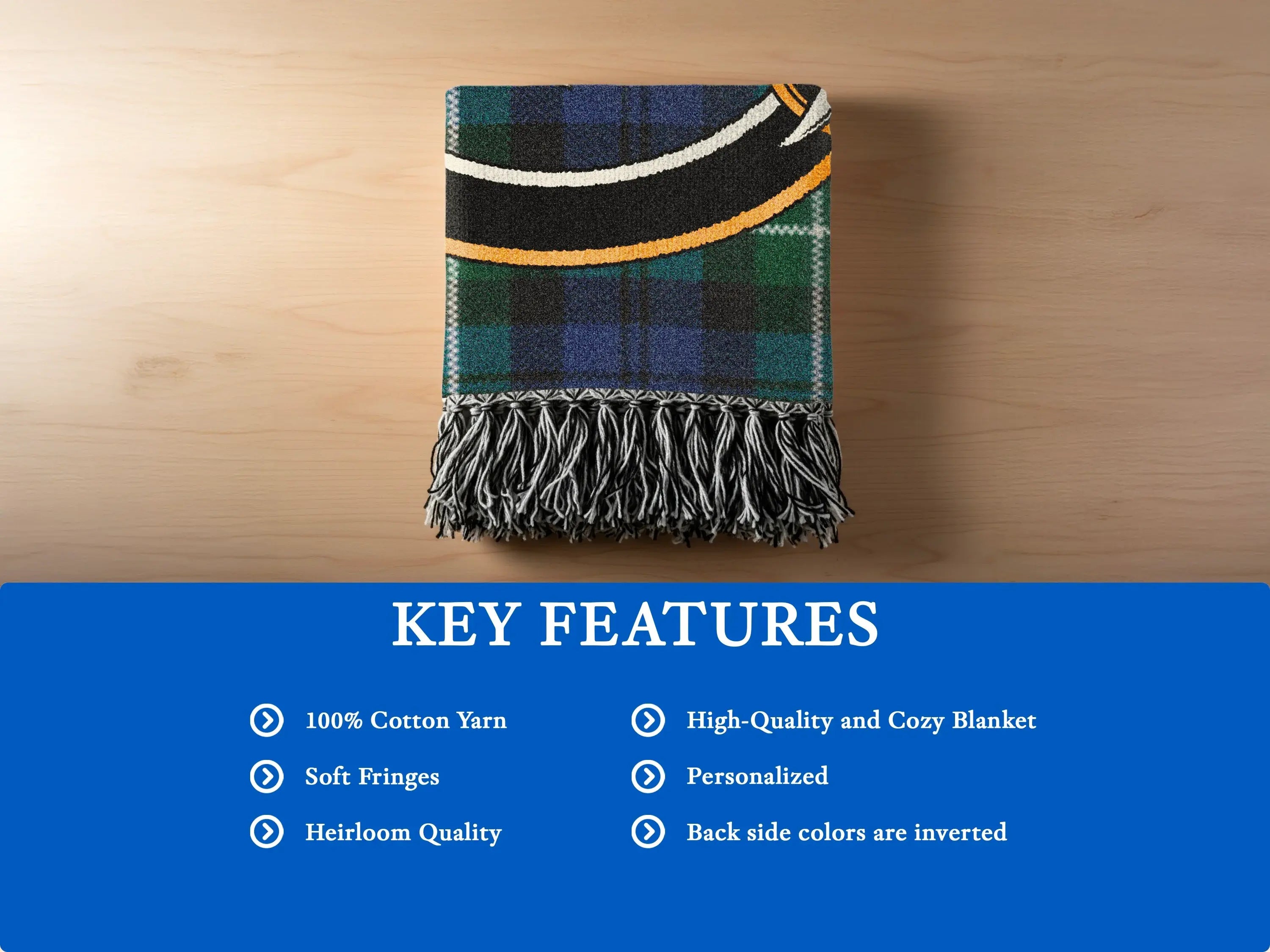 Clan Bannerman heirloom woven blanket with soft cotton fringe edge