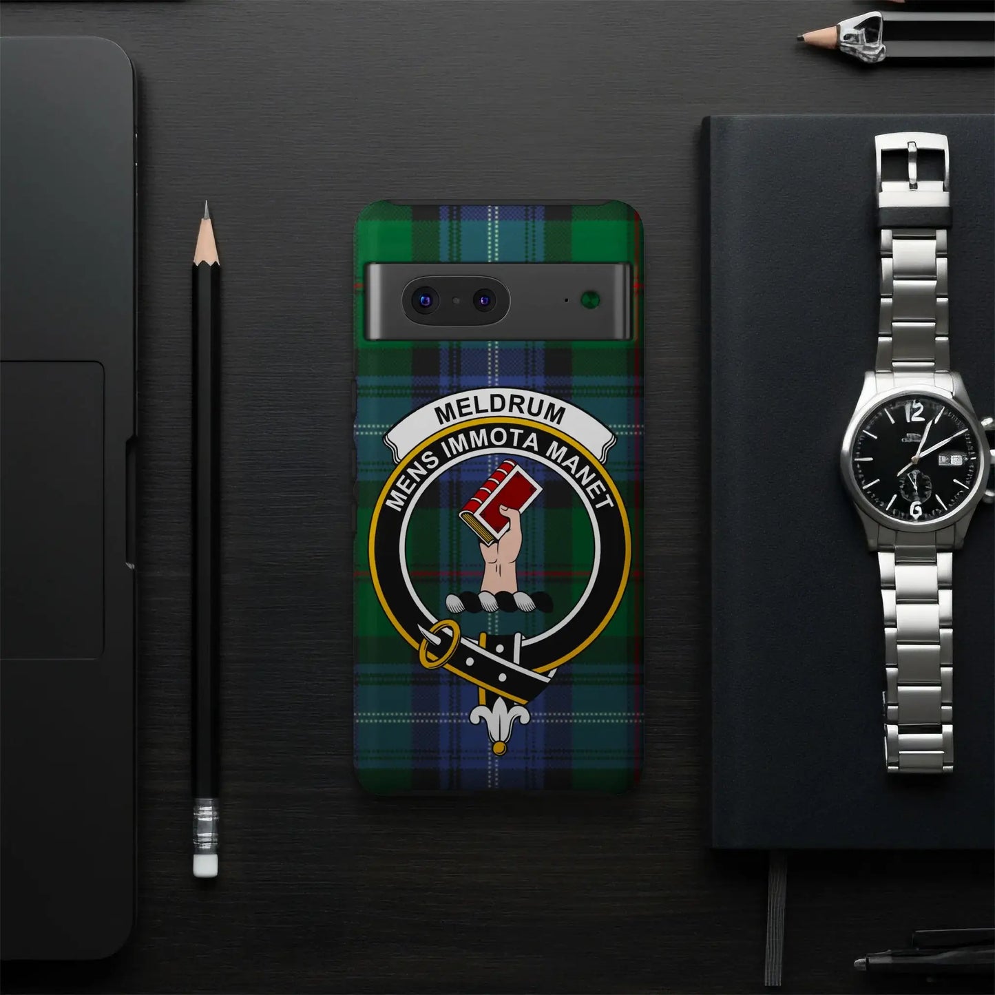 Meldrum Mens Immota Manet Phone Case with Tartan Pattern