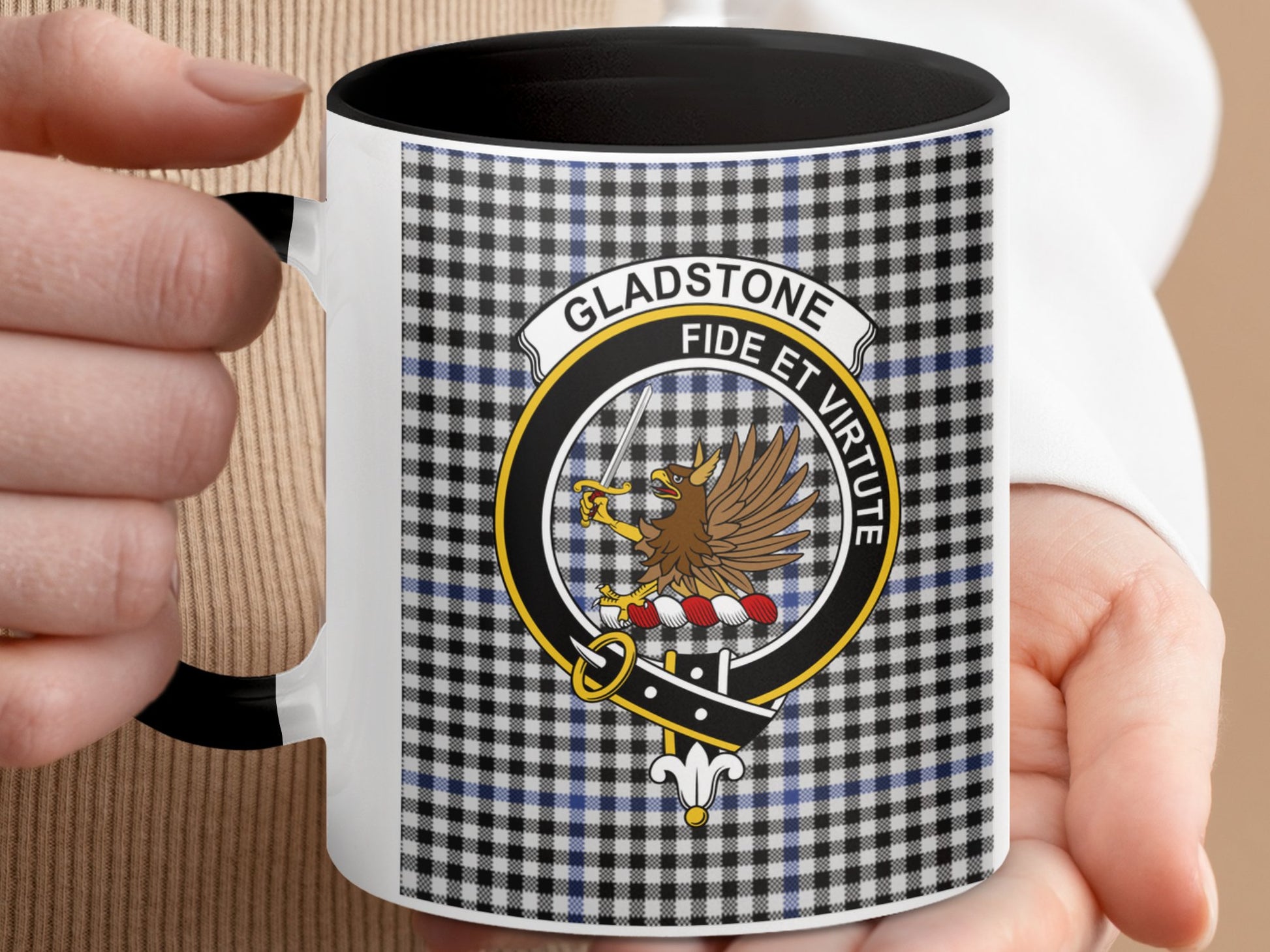 Clan Gladstone Scottish Tartan Crest Design Mug - Living Stone Gifts