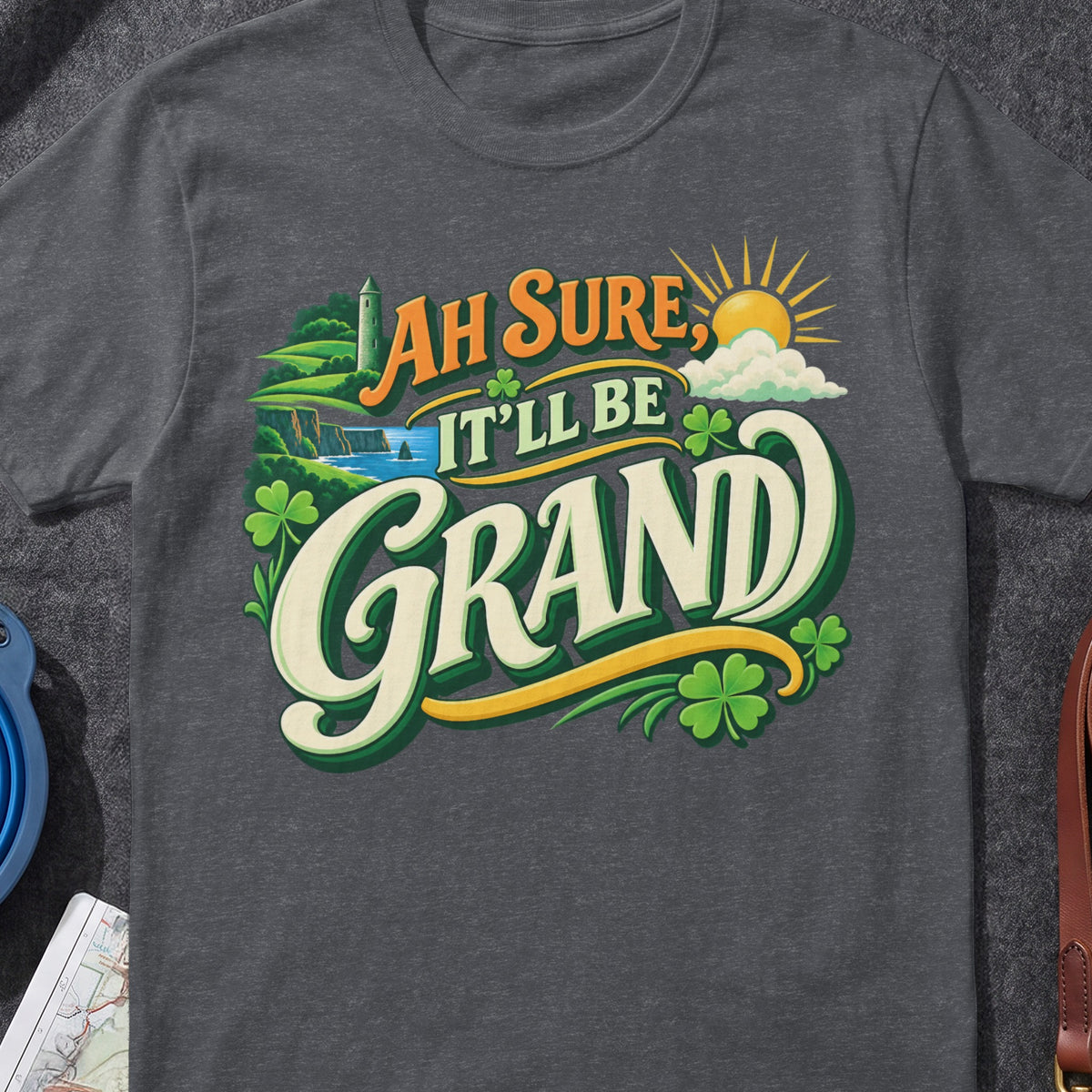 Ah Sure It'll Be Grand Irish graphic T-shirt in Dark Heather Grey