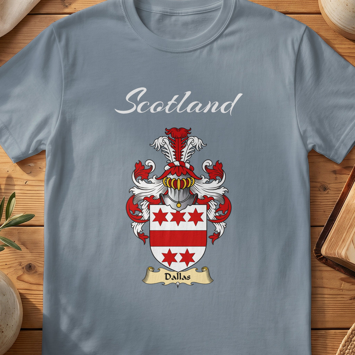 Dallas Scottish family shield T-shirt in Stone Blue