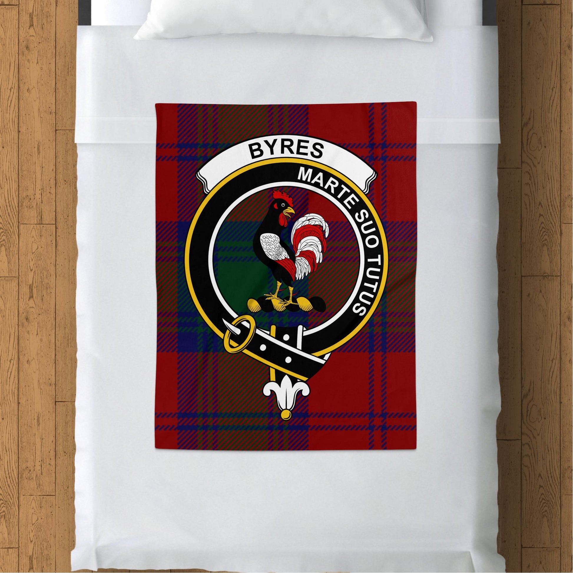 BYRES Crest Marte Suo Tutus Scottish Tartan Crest Blanket - Living Stone Gifts