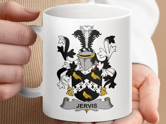 Jervis Irish Coat Arms Surname Family Heritage Crest Mug - Celtic Ancestry Gifts