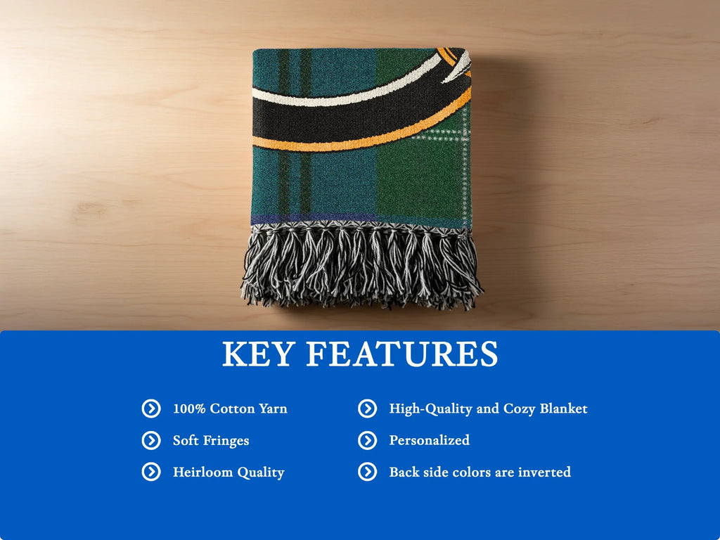 Clan Oliphant heritage blanket — woven fringe finish, 60x50 size shown