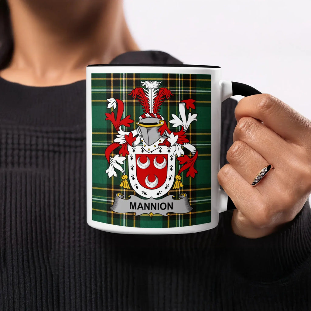 Mannion Irish heritage mug with black handle and interior