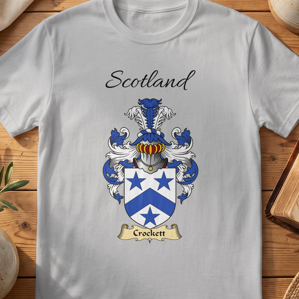 Sport Grey Crockett Scottish family shield T-shirt featuring a blue chevron between blue stars