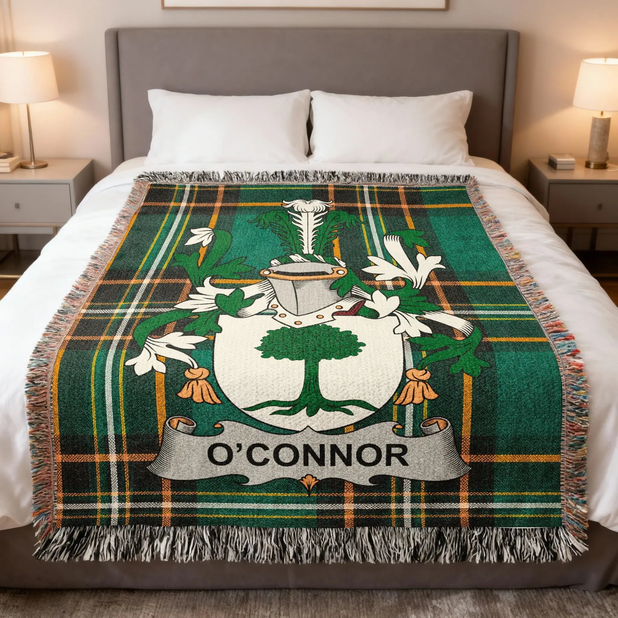 O'Connor Clan Crest Tartan Green Throw Blanket product type