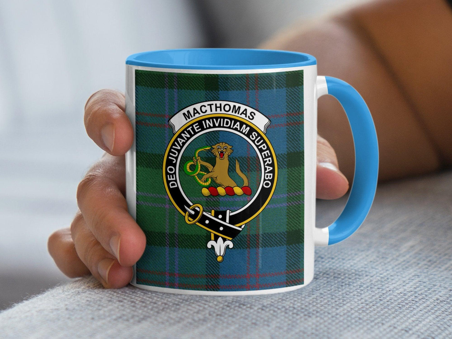 MacThomas Clan Tartan Mug with Family Crest Emblem - Living Stone Gifts