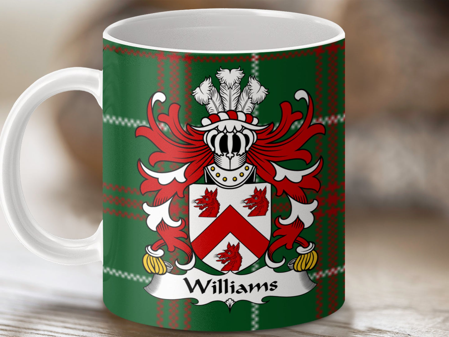 Williams Coat of Arms on Welsh National Tartan Mug - Living Stone Gifts