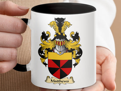 Matthews Family Crest Coat of Arms Design Mug - Living Stone Gifts