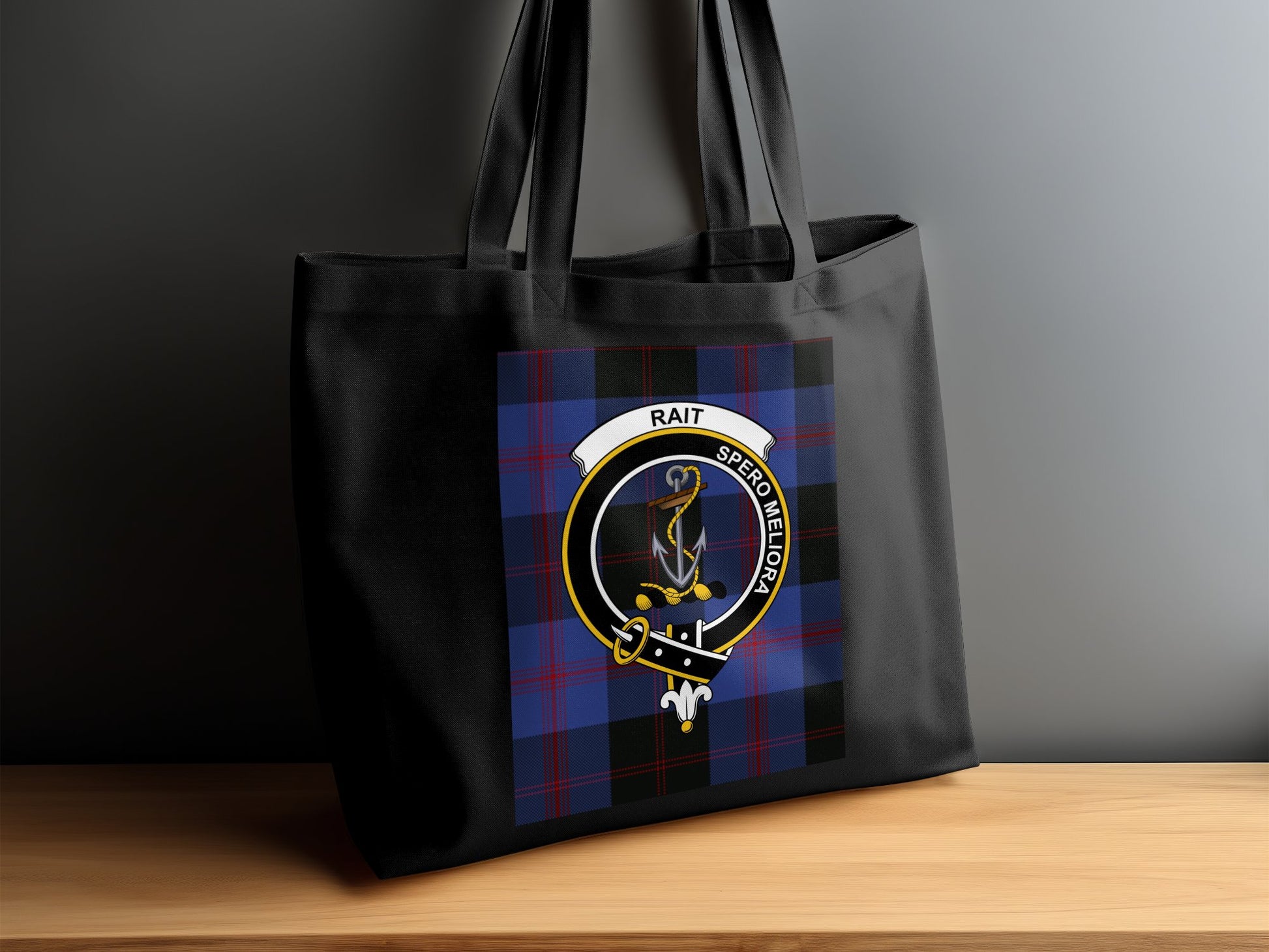 Scottish Clan Crest on Tartan Background Tote Bag - Living Stone Gifts