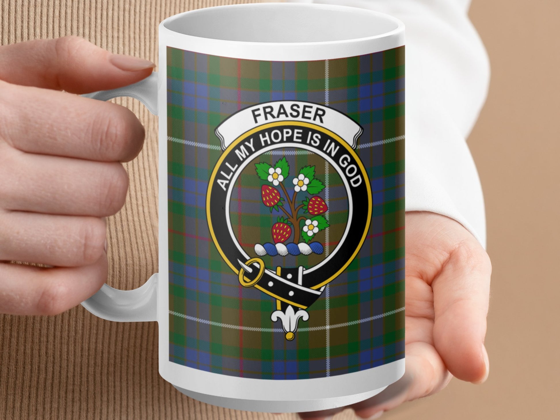 Clan Fraser Scottish Tartan Crest Family Badge Mug - Living Stone Gifts