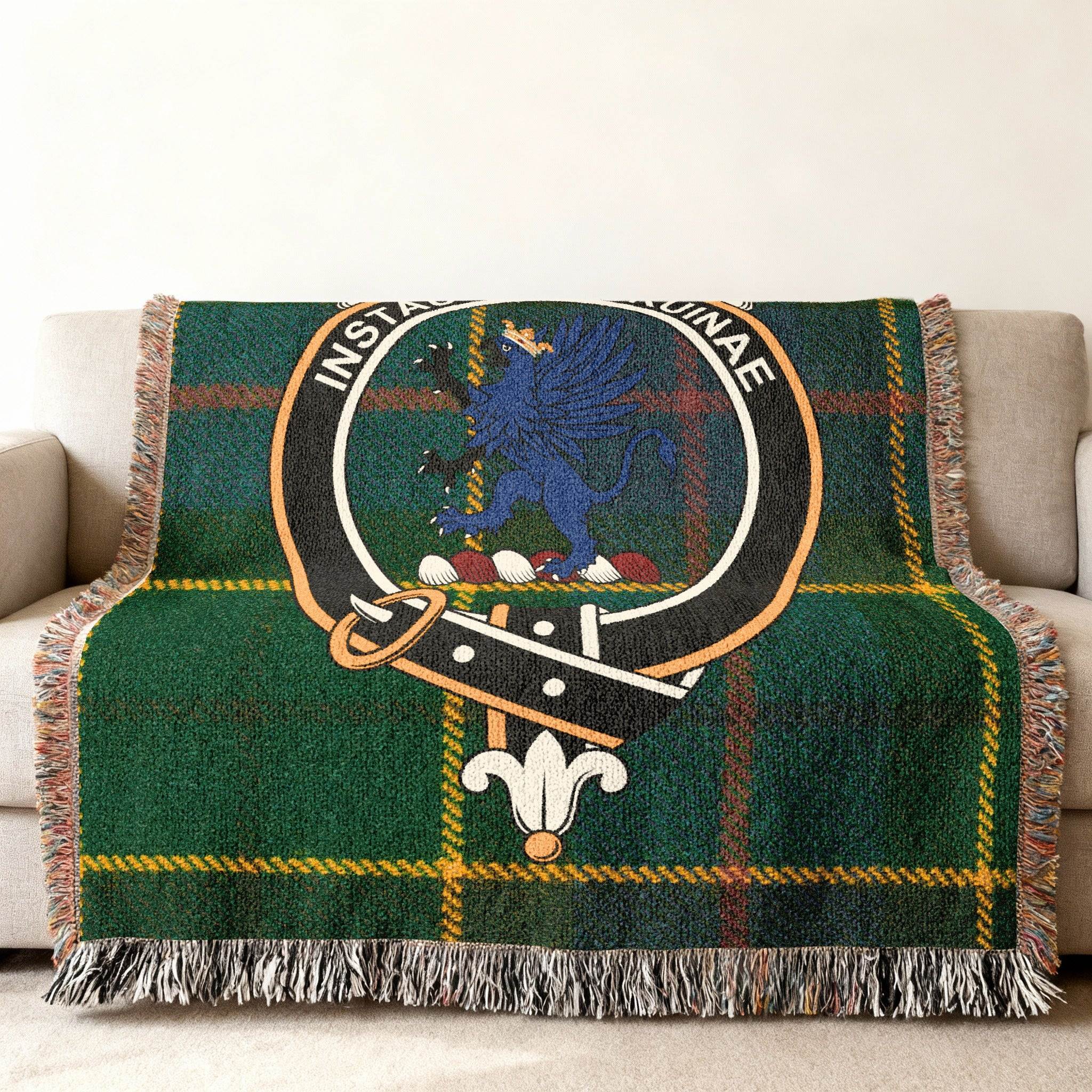 Regal Griffin Plaid Tapestry Blanket for Cozy Comfort