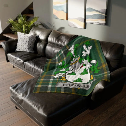 Green Family Crest Blanket with Plaid Design product