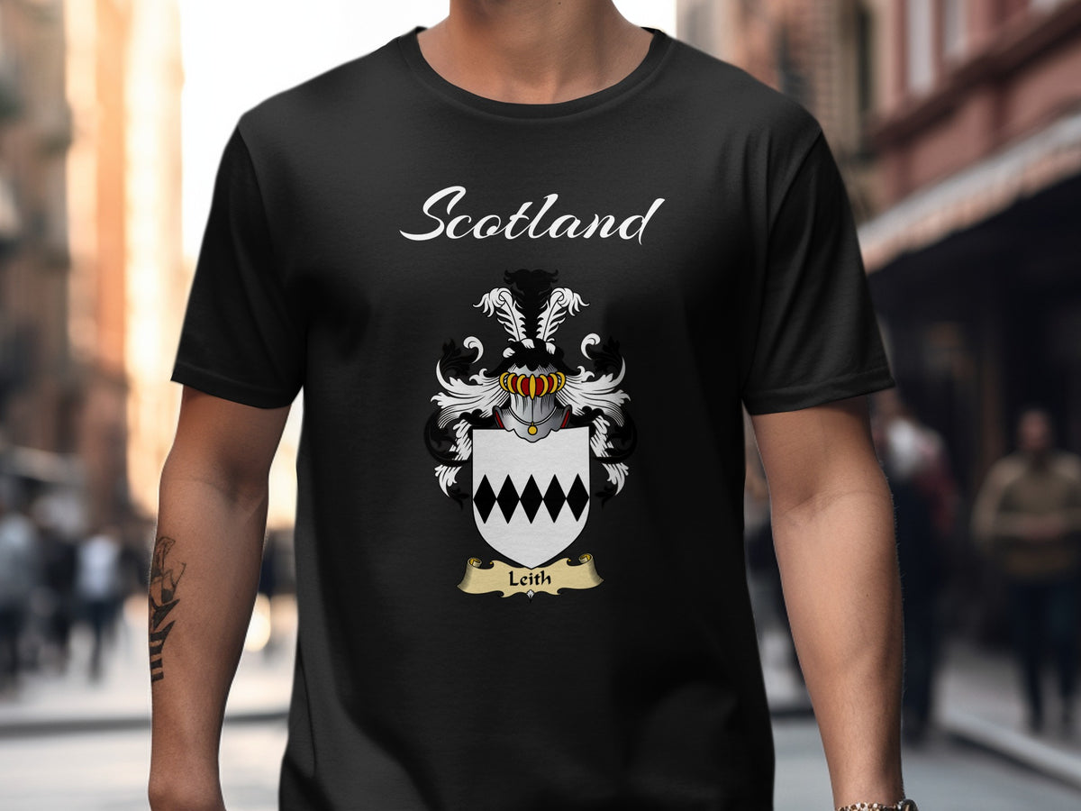 Leith Scottish family shield design on Black T-shirt