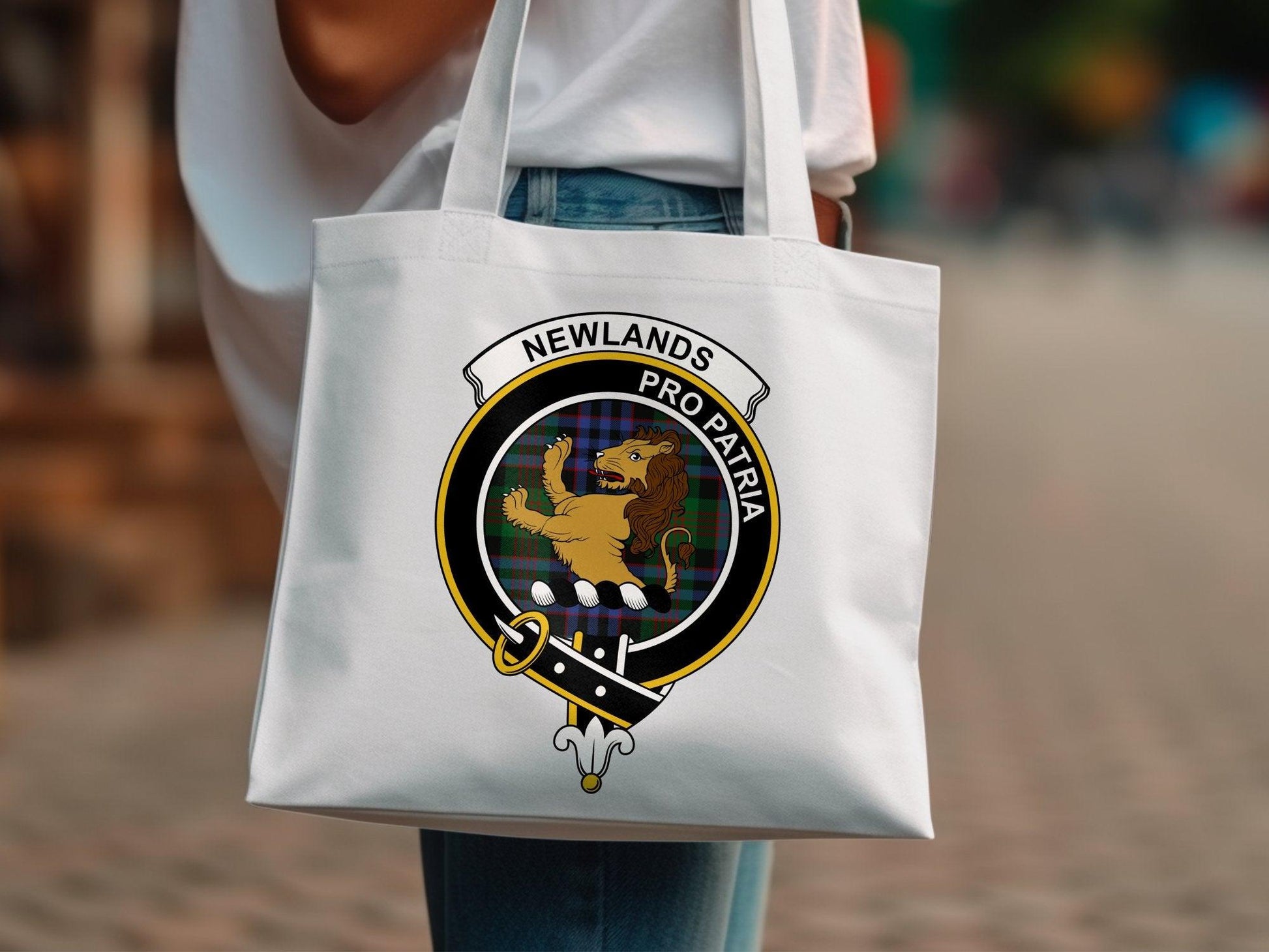 Newlands Scottish Clan Crest Tartan Tote Bags - Celtic Ancestry Gifts