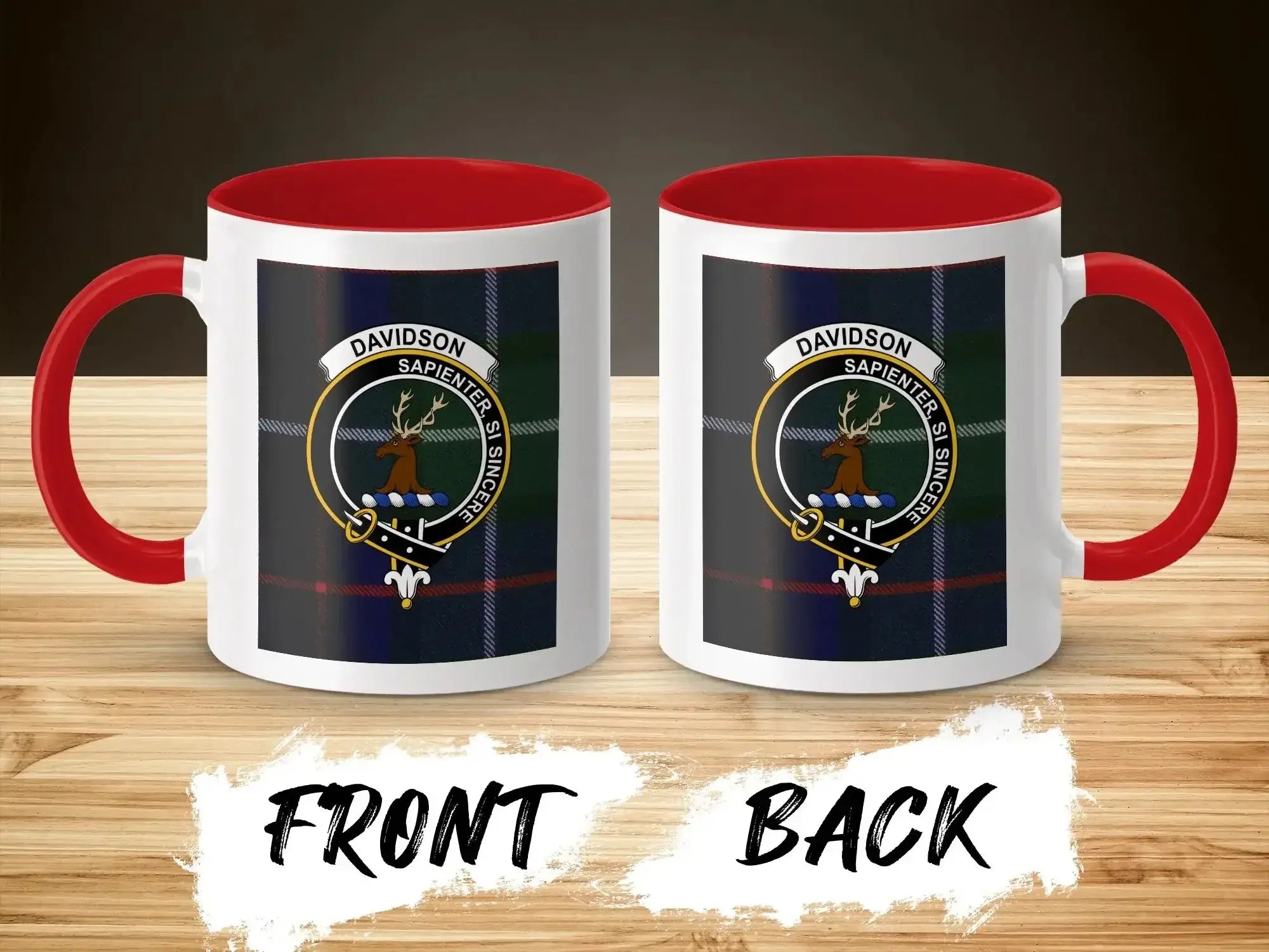 Davidson clan crest accent mug 11oz with red handle — Wisely if Sincerely design on ceramic