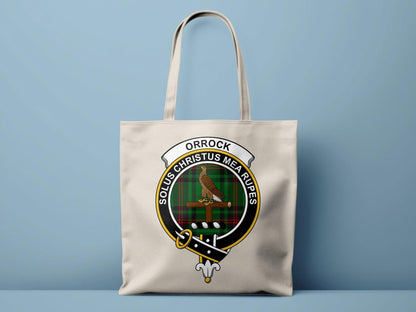 Orrock Clan Crest Solus Christus Mea Rupes Tote Bags - Celtic Ancestry Gifts